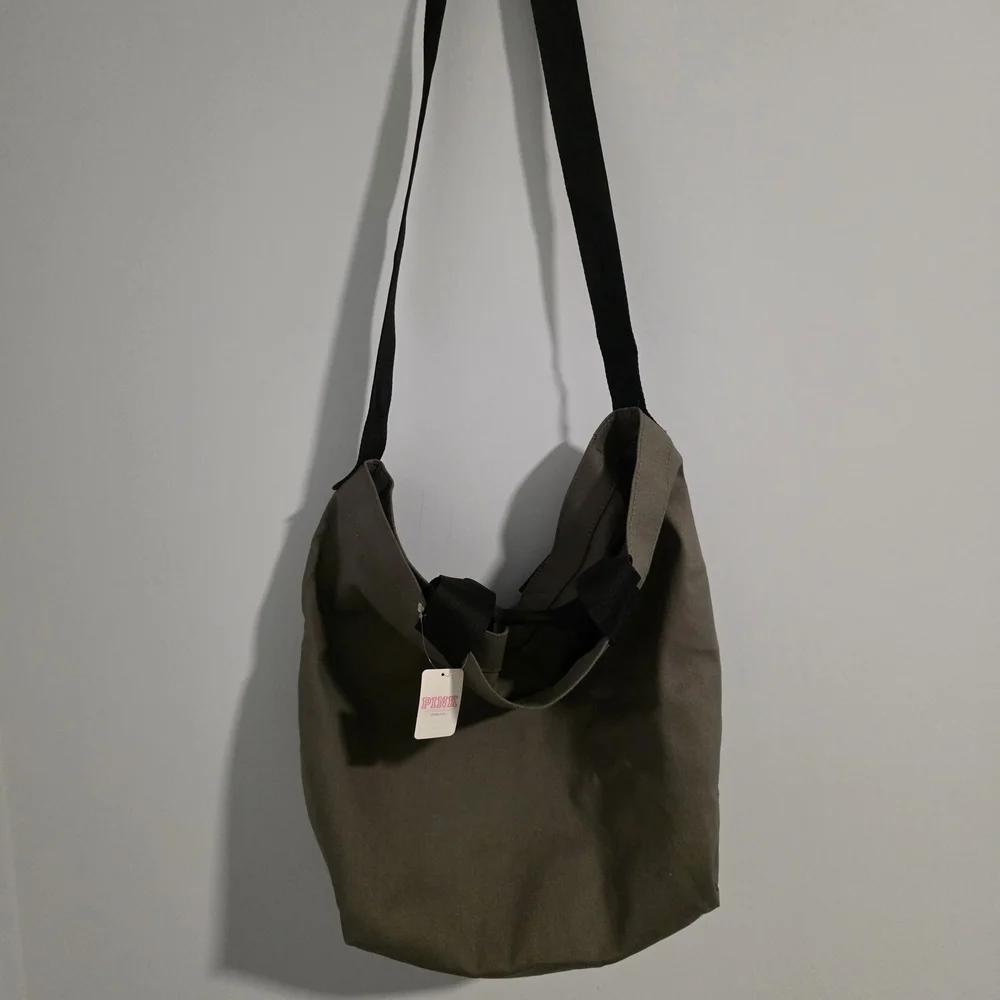 Victoria’s Secret PINK Canvas Tote Bag Olive Green Large Shopper New With Tags - Picture 8 of 10